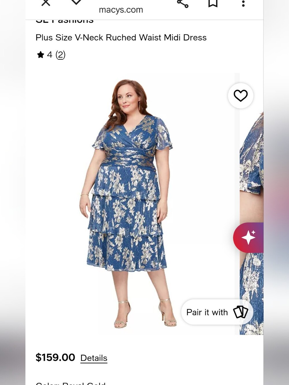 Elegant Royal Blue Midi Cocktail Dress with Gold Flowers